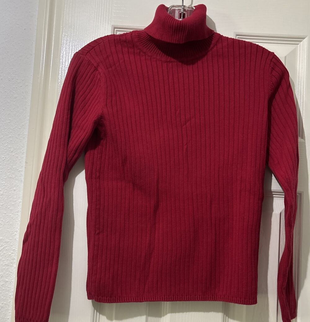 Vintage Talbots Petites Size P/XS Red Ribbed Cotton Turtleneck Sweater Classic